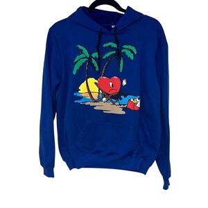 Mens Blue Bad Bunny World's Hottest Tour Stadiums 2022 Pullover Hoodie Medium